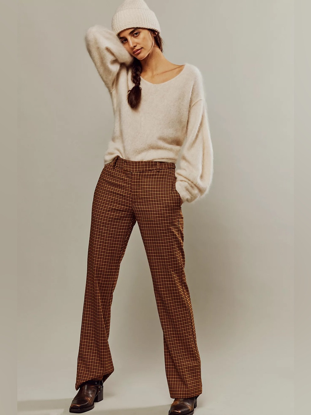Free People Jana Flare Trousers Houndstooth Pants Size 8